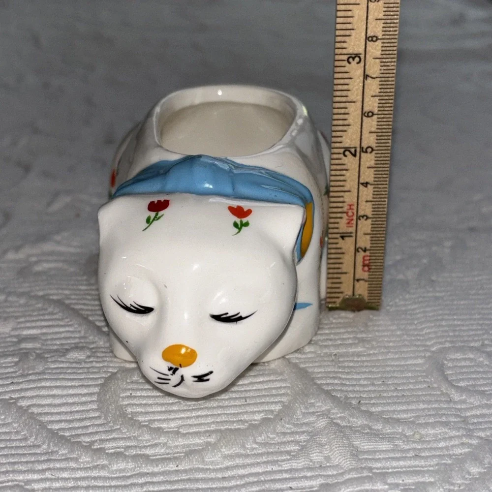 Vintage Porcelain Cat Planter Trinket Dish Kitty MCM Figurine Decor Taiwan